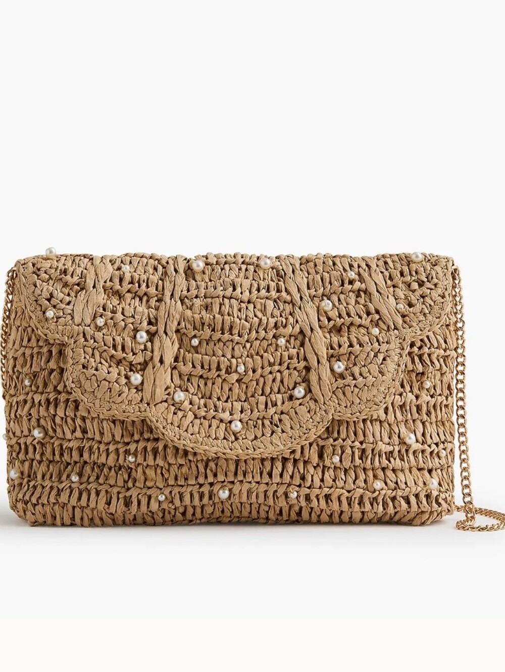 J. Crew Factory Straw Pearl Clutch - Toasted Raffia